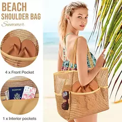 Bolsa de praia multi bolsos para toalhas Bolsa de viagem durável Organizador de brinquedos à prova d'água Armazenamento de natação Malha Roupa íntima Verão - comprar online