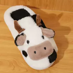Chinelos de pelúcia quente de vaca unisex dos desenhos animados, Mula interna antiderrapante de casal, Sapatos de algodão, Toe Wrap, Novo, Inverno - Wolf Magazine