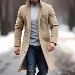 Casaco de lã de comprimento médio masculino, casaco de lã de peito único, colarinho, monocromático, jaqueta de escritório, inverno, novo, 2024 - Wolf Magazine