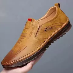 Sapato de couro casual masculino, sola macia, respirável, tendão de vaca, trabalho, dirigindo, feijão, vestido de negócios masculino