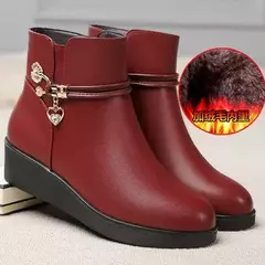 Botas de couro de strass para mulheres, sapatos de salto baixo, cabeça redonda, - loja online