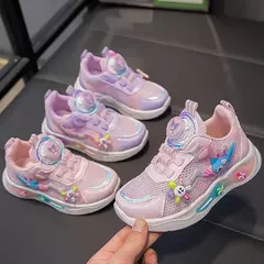 Desenhos animados infantis Anime Kuromi calçados esportivos, malha, fofo, moinho de vento, casual, botão rotativo, tênis, meninas, crianças, moda