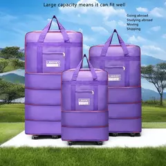 Saco De Viagem Dobrável Roxo, Compartimento De Bagagem, Caixa De Armazenamento De Roda Giratória, Grande Capacidade, Telescópico Saco De Bagagem, Saco De Viagem