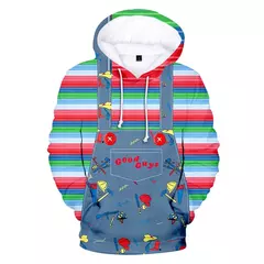 Chucky-Homens 3D Full-Print Hoodies Filme de Terror, moletom Hoodie, Traje Cosplay, Streetwear, Unisex, Nova Moda, 2024