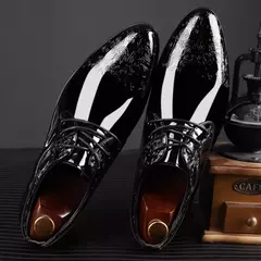 Sapatos de sotaque masculino de couro PU, sapatos casuais, vestido formal, preto, masculino, casamento, festa, oxfords de escritório - comprar online
