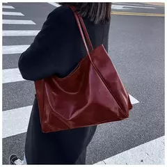 Bolsa de ombro de couro PU de grande capacidade para mulheres, bolsa axilas, moda retrô, crossbody, casual, portátil - loja online