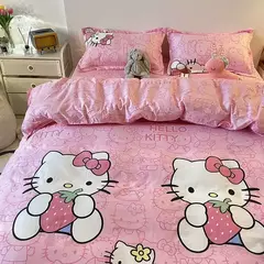 Olá Kitty Queen Size Conjunto de cama, colcha, folha plana e fronhas, Pink Princess Dorm Suit, desenhos animados bonitos, 4 pcs por conjunto na internet