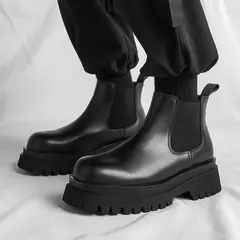 Plataforma de couro coreana Oxfords para homens, deslizamento, fundo grosso, sapatos masculinos de derby, mocassins casuais, dedo do pé quadrado, sapatos formais - Wolf Magazine