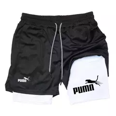 Calções de compressão de dupla camada respirável masculino, elásticos, de secagem rápida, multi-funcional, 2 em 1, verão, M-3XL
