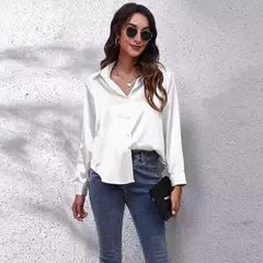 Blusa cetim manga comprida feminina, camisa de seda, tops soltos, streetwear elegante, roupas de primavera e outono - comprar online