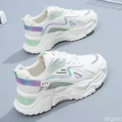 Imagem do Sapatilhas de plataforma para mulheres, sapatilhas casuais para senhoras, sapatos baixos, verde, 2023