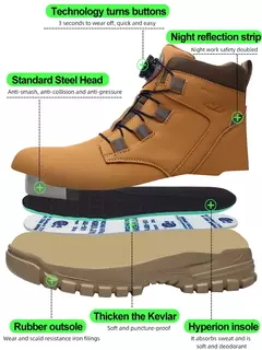 Sapatos de aço impermeável para homens, botas de trabalho, sapatos de segurança, botões rotativos, botas masculinas, sapatos protetores à prova de perfuração, tamanho grande, 48 - comprar online