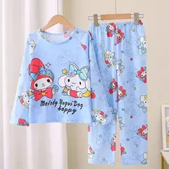 Imagem do Pijamas de seda de leite de manga longa das crianças design dos desenhos animados roupas para casa adequado primavera verão estilo fino roupas de ar condicionado