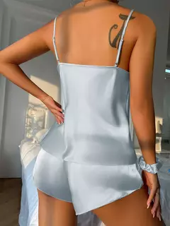 Imagem do Conjunto de pijama cetim de seda feminino, lingerie sexy, tanques de camisola sem mangas, roupa de pijama elástica, pijama, novo, 2024
