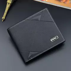 Carteira de couro sintético curta bifold masculina, titular do cartão de identificação de crédito bolsa billfold, Business Slim Clutch, monocromática