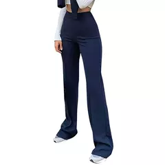 Calça larga fina e monocromática feminina, cintura alta, OL, calça longa de carreira feminina, moda outono, calça chique de fundo drop - loja online