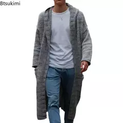 Cardigã de malha de algodão manga comprida masculino, suéteres masculinos casuais, monocromáticos, outwear justo, capuz quente, outono, inverno, novo, moda, 2024 na internet