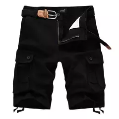 Shorts de praia xadrez casual masculino, calça curta militar, bermuda masculina, macacão de carga, sem cinto, moda, verão, 2024