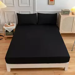 Imagem do Kuup-Poliéster Equipado lençol e fronhas, monocromático, elástico, em torno da tampa do colchão, cama queen size, 3pcs