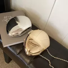 Saco de Embreagem Acrílico em Forma de Concha para Mulheres, Ouro, Prata, Metal Brilhante, Ombro, Bolsas Crossbody, Bolsa Pequena, Festa Noturna, Designer Bonito na internet