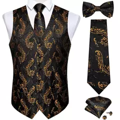 Festa de casamento ouro colete paisley floral jacquard colete masculino 4 pçs colete gravata lenço anel hanky abotoaduras conjunto dibangu - loja online