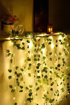Green Leaf Ivy Vine com luzes LED String, Guirlanda para casa, Decoração do quarto, Wedding Glowing, Planta artificial, 2m na internet