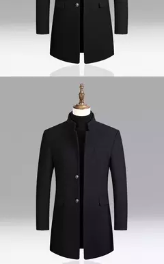 Casaco de lã dos homens outono inverno 2022 comprimento médio blusão engrossado gola masculina trench coat abrigo hombre - Wolf Magazine