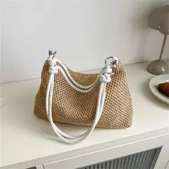 Saco de palha tecido Rattan para senhoras, sacola de grande capacidade, bolsa trançada artesanal, bolsa de ombro, moda - loja online