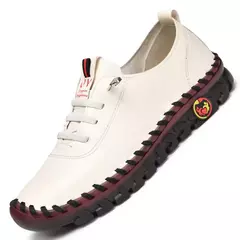 Sapatilhas planas de couro com renda para mulheres, sapatos casuais, sapatos confortáveis para mãe, novo, primavera, 2022 - comprar online