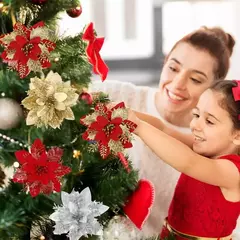 Flores artificiais de glitter para árvore de natal, ornamentos pendurados, flor falsa, lar, Natal, ano novo, presente, 2022, 2024 - comprar online