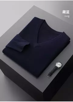 Suéter de cashmere com decote em v masculino espesso solto, lã de cor sólida, malha, casual para negócios novo, outono e inverno na internet