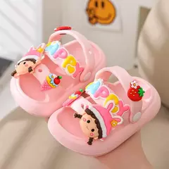 Sandálias infantis de desenhos animados antiderrapantes, sandálias de coelho bonito para bebês, sola macia para meninos, sapatos de praia infantil, verão