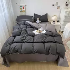 Soft lavado algodão roupa de cama Set, Duvet Cover, fronha e lençol, Home Bedclothes, cama preta na internet