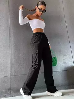 Calça casual feminina de jogger larga, calça cargueira reta chique, cintura alta elástica, calça extragrande elegante, moda feminina