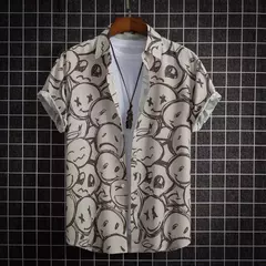 Camisa havaiana estampada geométrica masculina, blusa de praia de peito único, tops de manga curta, roupa de feriado masculina, moda flor, 2023 - comprar online