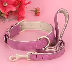 Coleira de cachorro acolchoada macia conjunto de coleira de couro pu para cães de estimação colar com corda de chumbo para caminhada ajustável para cães pequenos e médios pug - Wolf Magazine