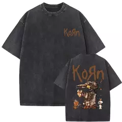 Imagem do Camisetas com estampa de esqueleto masculinas, banda de rock vintage lavada, Korn caindo longe de mim, camiseta gótica, camiseta masculina extragrande, moda