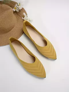 Imagem do Sapatos baixos de dedo apontado para mulheres, Cor sólida, Sapatos de malha, Mocassins casuais, Sapatilhas respiráveis