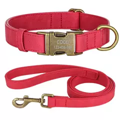 Coleira e coleira para cães personalizados, conjunto de coleira de couro pu com corda de chumbo, fivela de identificação gravada personalizada para cães pequenos e grandes - Wolf Magazine
