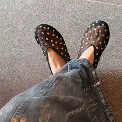 Imagem do Luxo Crystal Rivet Design Sandálias de malha para mulheres, Flats leves respiráveis, Moda Comfort Mules Shoes, Mocassins elegantes, Ballet Shoes