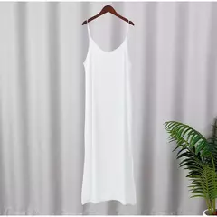 Imagem do Vestido feminino elegante com decote em v, sem costas, sem mangas, vestidos de estilinete, branco, praia, férias, moda feminina, verão, 2024