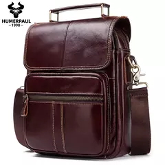 HUMERPAUL-Bolsa de ombro para homens, couro genuíno, bolsa retro, bolsa crossbody, grande capacidade, bolsa de viagem para mensageiro na internet