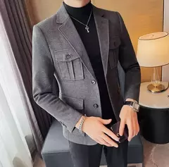 Blazers masculinos de peito único, ternos cinza, casacos grandes, tamanho grande, moda de alta qualidade, novo em 2020 - comprar online