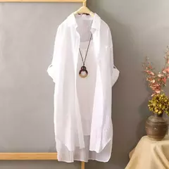 Camisa solta de comprimento médio feminina, tops de manga comprida, blusa casual, casaco feminino, moda verão - comprar online