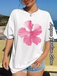Camiseta de algodão estampa cereja feminina, tops com gola O, camiseta gráfica floral, manga curta, roupa feminina, streetwear casual, moda verão - comprar online