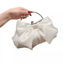 Arco de cetim branco Fairy Evening Bags para mulheres, bolsas de metal, embreagens de festa de casamento, bolsa de ombro corrente na internet