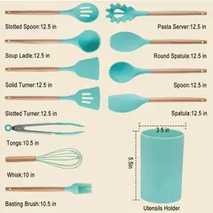 12pçs panelas de cozinha de silicone, panelas resistentes ao calor, panelas antiaderentes, ferramentas de cozinha com caixa de armazenamento - comprar online