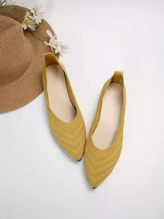 Sapatos baixos de dedo apontado para mulheres, Cor sólida, Sapatos de malha, Mocassins casuais, Sapatilhas respiráveis