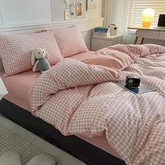 Conjunto de colcha de algodão lavada para dormitório estudantil, cama estilo japonês quadriculada outono e inverno, 4 unid - loja online
