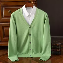 Casaco de caxemira merino masculino, cardigã com decote em v, cor sólida, casaco de malha acolchoado, quente, casual, outono, inverno, 100%, 2024 - comprar online